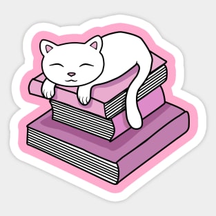 Cat resting on a pile of books Sticker